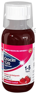 Crocin 120 Paracetamol Paediatric Oral Suspension | Flavour Strawberry Oral Suspension Pack of 3