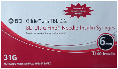 BD Glide with TBL Ultra-Fine Needle Insulin Syringes U40 31G 6mm | Diabetes Monitoring Devices
