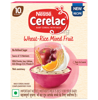 Nestle Cerelac Baby Cereal with Milk (from 10 to 24 Months) | Omega 3 Iron Protein Calcium for Babies | Instant infant Cereal | Wheat Rice Mixed Fruit No Refined Sugar