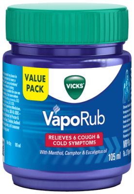 Vicks Vaporub Balm with Menthol, Camphor &amp;amp; Eucalyptus Oil | Relieves 6 Symptoms of Cough &amp;amp; Cold | Goodness of Ayurveda