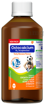 Ostocalcium B12 with Vitamin D3 | For Bones &amp;amp; Teeth Strength | Flavour Banana Syrup | Vitamin &amp;amp; Mineral Support