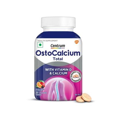Ostocalcium Total Chewable Tablet with Vitamin D &amp; Calcium | Supports Strong Bones, Joints &amp; Muscles (Veg) | Flavour Mixed Fruit